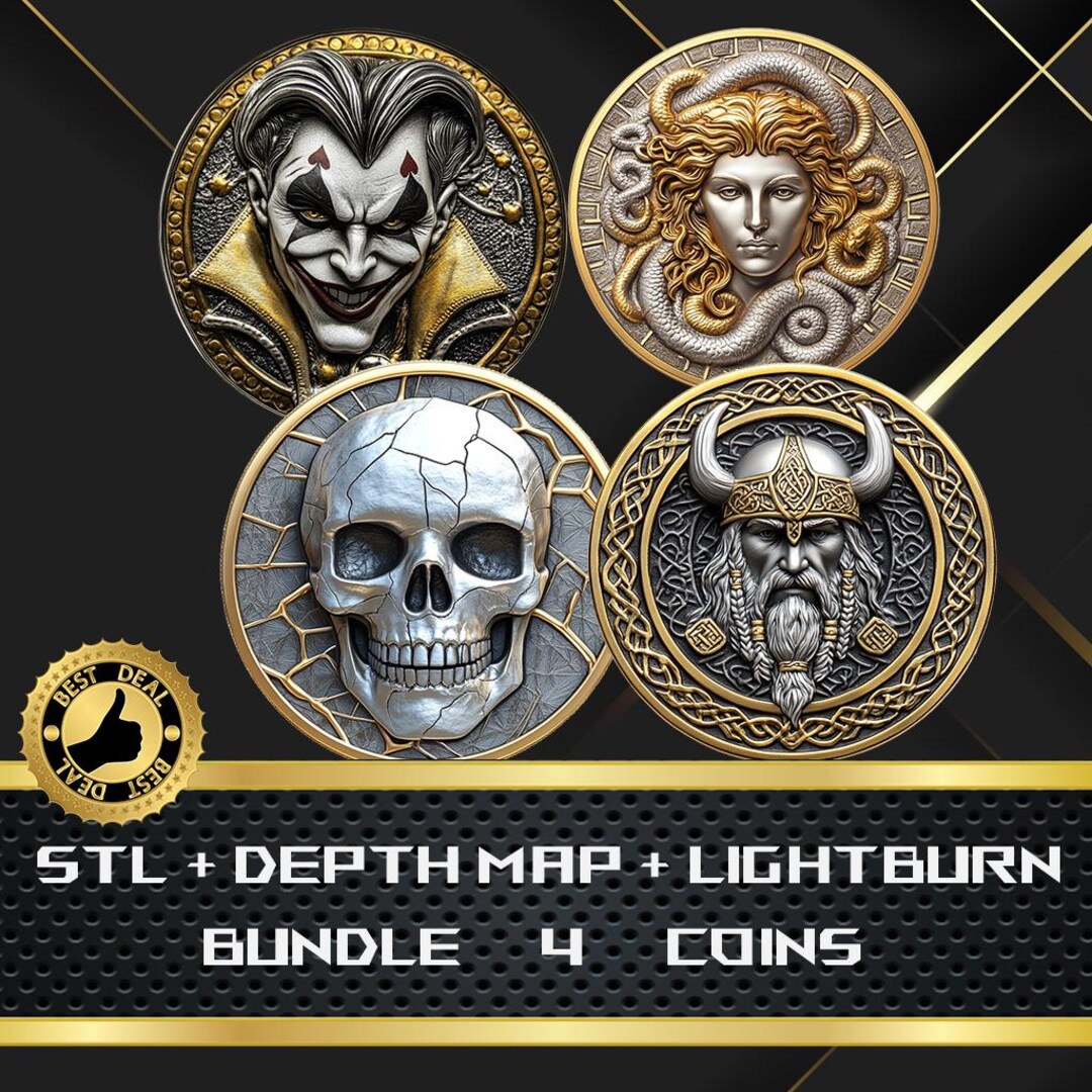 Bundle 4 Coin Depth Map | Heigh Map | 3D Laser Engrave | Xtool ...