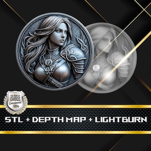 Dieptekaart munt | Hoogtekaart | 3D-lasergravure | Xtool | STL-bestand | PNG-bestand | Grijswaarden | Lightburn BMP | Laservezel | Vrouwelijke Vikingmunt