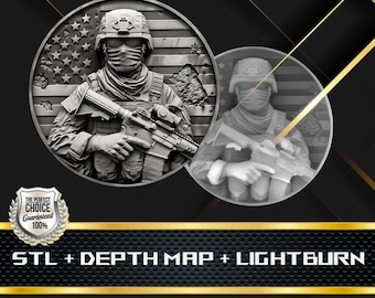 American Soldier Coin Depth Map: 3D Embossing Laser Engrave STL and Heigth Map files for Laser Fiber