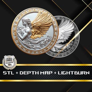 Coin Depth Map | Heigh Map | 3D Laser Engrave | Xtool | Stl file | PNG file | Grayscale | Lightburn BMP | Laser Fiber | Angel Coin