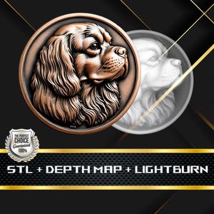Münze Tiefe Karte | Höhenkarte | 3D Laser Gravur | Xtool | Stl-Datei | PNG-Datei | Graustufen | Lightburn BMP | Laserfaser | Charles Spaniel Münze