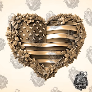 Floral Heart USA Flag 3D Illusion - Laser Cut PNG (Digital File)