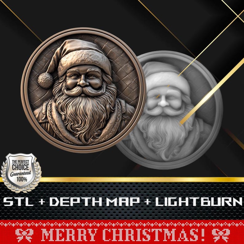 Santa Claus Coin: 3D Laser Engrave Depth Map (STL, PNG, BMP) - Etsy