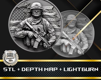 Soldier Coin Depth Map: 3D Embossing Laser Engrave STL and Heigth Map files for Laser Fiber