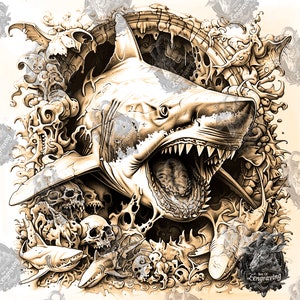 3D Illusion | Laser Burn PNG Digital File | Perfect for Engraving | Laser Ready | Instant Download | xTool | Glowforge | Shark