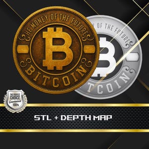 Dieptekaart munt | Hoogtekaart | 3D-lasergravure | Xtool | STL-bestand | PNG-bestand | Grijswaarden | Lightburn BMP | Laservezel | Bitcoin-munt: