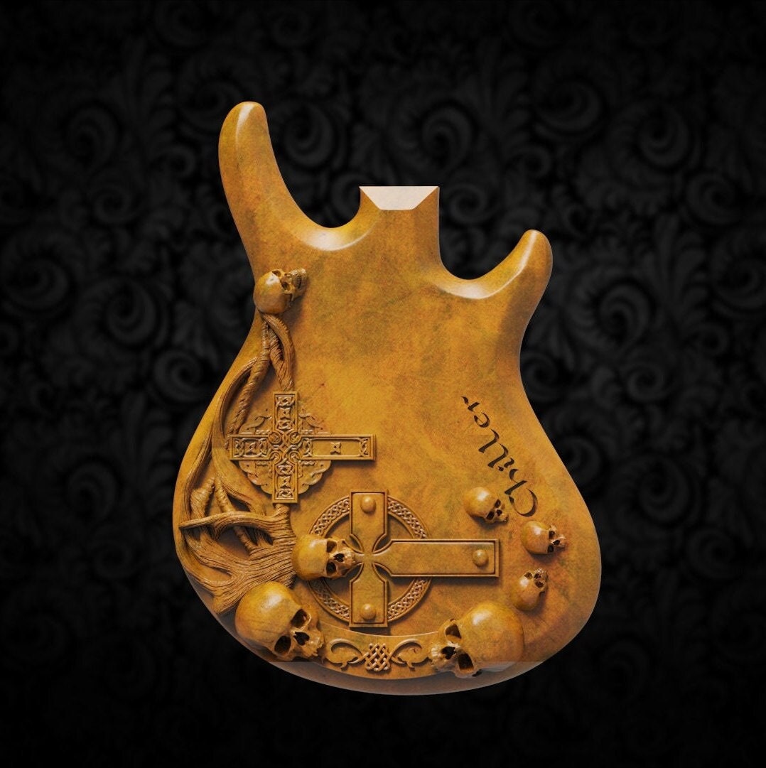 Guitar Body With Skulls for CNC 3D STL Model Cnc Router Etsy