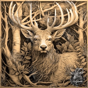 3D Hirsch Illusion Lasergravur PNG-Datei (Digitaler Download) Diodenlaser, Holzbranddatei