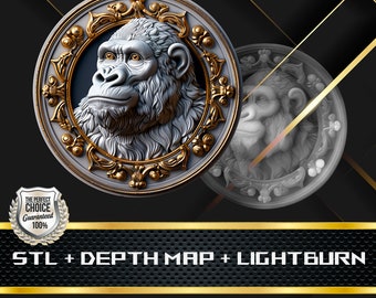 Carte de la profondeur de la pièce Gorilla et fichier STL, relief 3D pour gravure laser CNC
