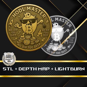Dieptekaart munt | Hoogtekaart | 3D-lasergravure | Xtool | STL-bestand | PNG-bestand | Grijswaarden | Lightburn BMP | Laservezel | Hodl-munt: