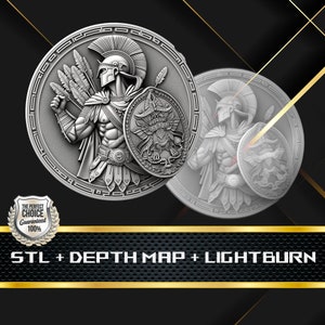 Warrior Coin Depth Map: 3D Embossing Laser Engrave STL and Heigth Map files for Laser Fiber