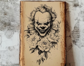 Disegno di incisione laser 3D di un pagliaccio malvagio: xTool e Glowforge (file digitale PNG), laser a diodo, file di masterizzazione su legno