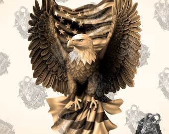 Eagle USA Flag 3D Illusion: Lasergravering PNG (Digital fil) Diodlaser, Träbränd fil