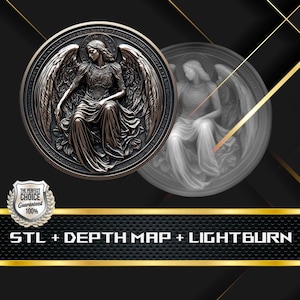 Münze Tiefe Karte | Höhenkarte | 3D Laser Gravur | Xtool | Stl-Datei | PNG-Datei | Graustufen | Lightburn BMP | Laserfaser | Engel des Todes Münze