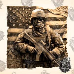 3D Illusion | Laser Burn PNG Digital File | Perfect for Engraving | Laser Ready | Instant Download | xTool | Glowforge | USA Militar Soldier