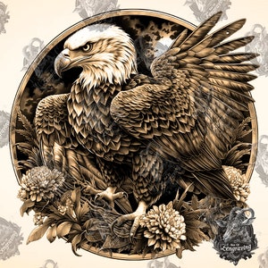 Floral Nest Eagle 3D Illusion: Laser Cut PNG File (Digital Download)