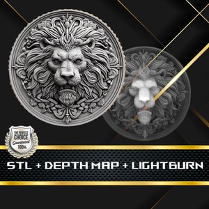 Dieptekaart munt | Hoogtekaart | 3D-lasergravure | Xtool | STL-bestand | PNG-bestand | Grijswaarden | Lightburn BMP | Laservezel | Leeuw