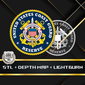 Pode incluir: Um logotipo dourado e preto da Reserva da Guarda Costeira dos Estados Unidos com as palavras "United States Coast Guard Reserve" e "Professionalism, Preparedness, Patriotism" ao redor da borda externa. O logotipo está sobre um fundo preto com linhas douradas.