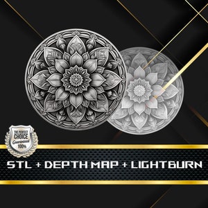 Dieptekaart munt | Hoogtekaart | 3D-lasergravure | Xtool | STL-bestand | PNG-bestand | Grijswaarden | Lightburn BMP | Laservezel | Mandalamunt