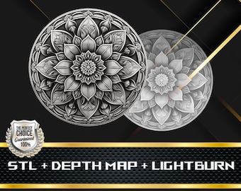 Münze Tiefe Karte | Höhenkarte | 3D Laser Gravur | Xtool | Stl-Datei | PNG-Datei | Graustufen | Lightburn BMP | Laserfaser | Mandala-Münze