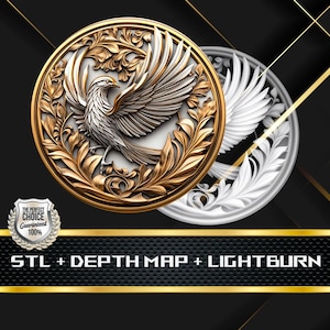 Bird Coin Map Tiefe Karte | Höhenkarte | 3D Laser Gravur | Xtool | Stl-Datei | PNG-Datei | Graustufen | Lightburn BMP | Laserfaser