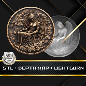 Münze Tiefe Karte | Höhenkarte | 3D Laser Gravur | Xtool | Stl-Datei | PNG-Datei | Graustufen | Lightburn BMP | Laserfaser | Engel des Todes Münze