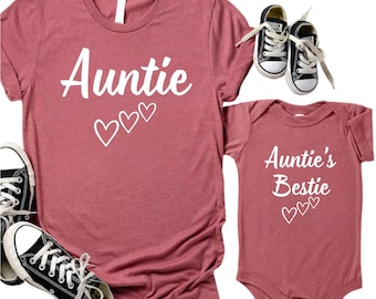 Auntie and Aunties Bestie Shirt, Cute Aunt Niece Matching Family T-Shirt, Aunt Nephew Kid Gift, Aunties Bestie T-Shirt, New Aunt Shirt