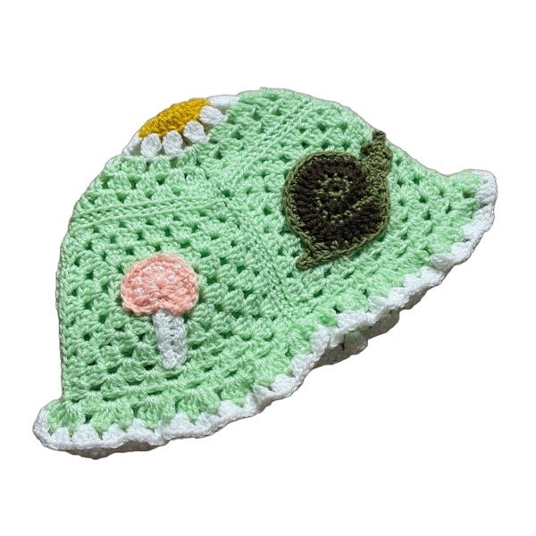 Bob au crochet nature, escargot Cottagecore hippie, champignon, lune & chapeau papillon - chapeau fait main bébé enfants adultes, fait sur commande