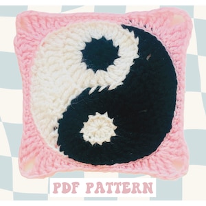 Yin & Yang Granny Square Crochet PATTERN (Digital PDF Only), hippie boho retro colourful motif granny square crochet pattern