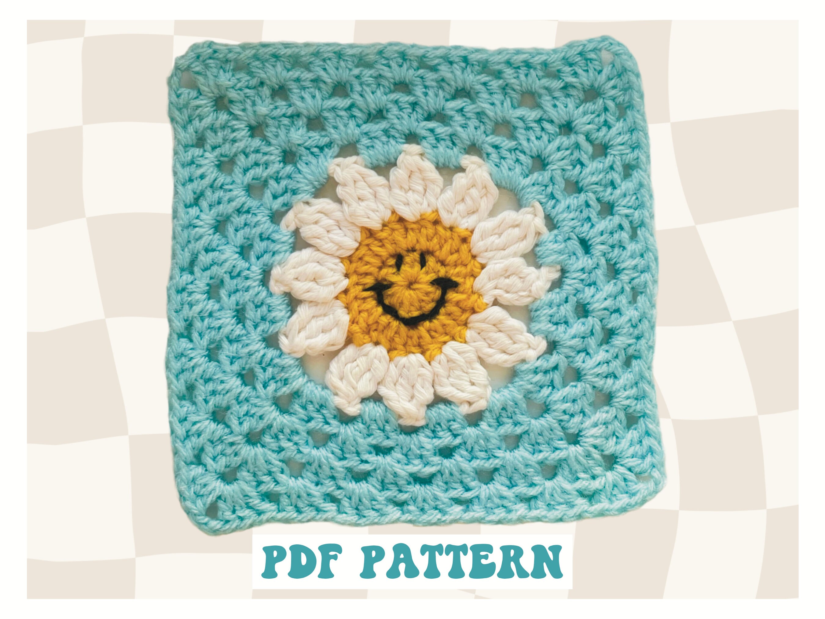 Smiley Face Daisy Granny Square Crochet Pattern: Retro Boho (digital ...