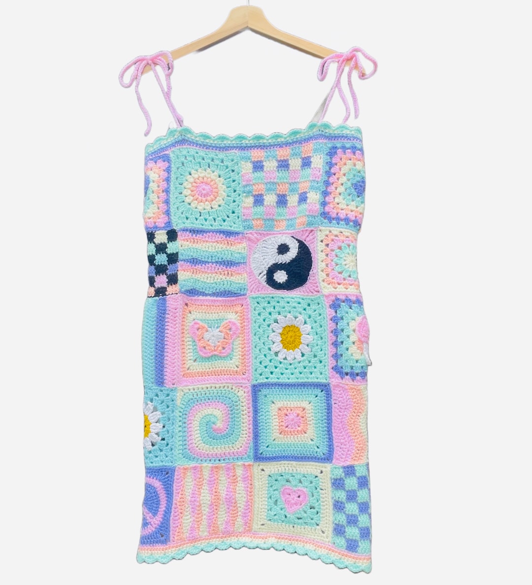 Patchwork Rave Patchwork Pastel Crochet Knit Dress - Made to Order CUSTOM SIZING ...
