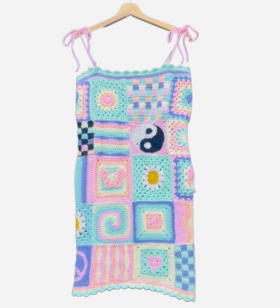 white christmas dresses Crochet Pastel Multi Color Crystal Printed Boned Dress – RAISA VANESSA INT