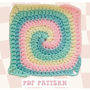 Spiral Granny Square Crochet PATTERN (Digital PDF Only), retro boho hippie motif granny square crochet pattern - beginner friendly