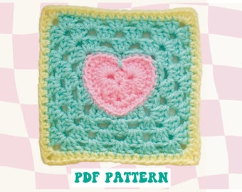 Heart Granny Square Crochet Pattern: Retro Boho Motif (Digital PDF)