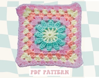 Retro Flower Granny Square Crochet Pattern: Beginner Friendly (Digital PDF)