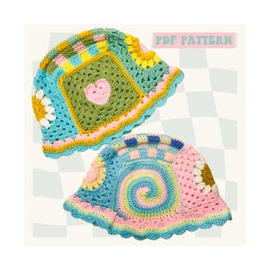 Beginner Crochet Granny Square Bucket Hat Pattern: Retro Floral (Digital PDF)