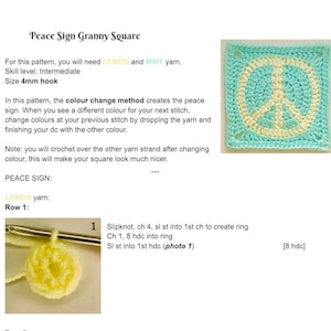 Peace Sign Granny Square Crochet Pattern: Retro Boho Motif (Digital PDF) image 3