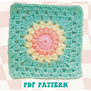 Sunflower Granny Square Crochet PATTERN (Digital PDF Only), retro boho flower motif granny square crochet pattern - beginner friendly