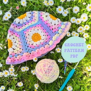 Crochet Daisy Hat Pattern: Beginner-Friendly Granny Square Floral Design (Digital PDF)