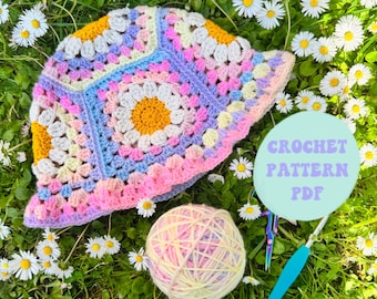 Crochet Daisy Hat Pattern: Beginner-Friendly Granny Square Floral Design (Digital PDF)
