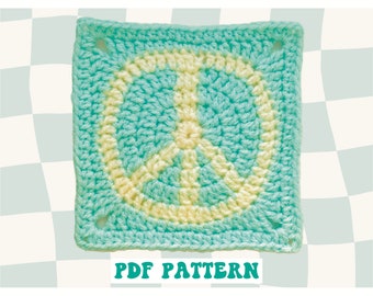 Peace Sign Granny Square Crochet PATTERN (Digital PDF Only), retro boho hippie motif peace granny square crochet pattern - Intermediate