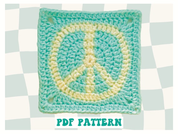 Peace Sign Granny Square Crochet Pattern: Retro Boho Motif (Digital PDF)
