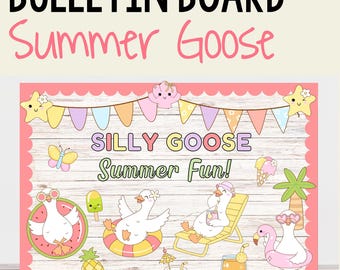 Tablero de anuncios de verano Silly Goose, decoración de puerta de verano, kit de tablero de anuncios Silly Goose