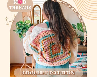 Jovie Cardigan Crochet PATTERN | Granny Square Cardigan Crochet Tutorial | No Sew Crochet Pattern for Beginners | Easy Crochet Cardigan