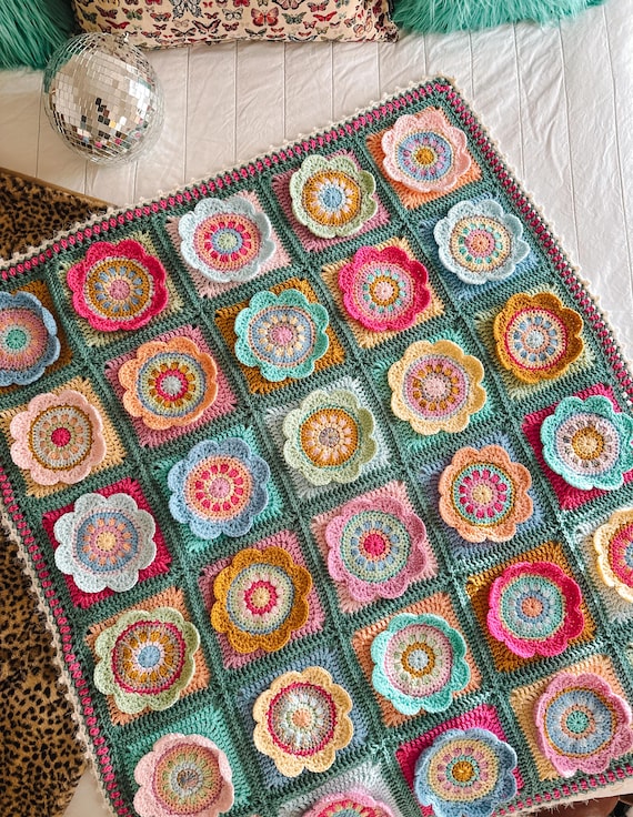 Wynona Bloom Blanket Crochet Pattern, Granny Square, Video Help