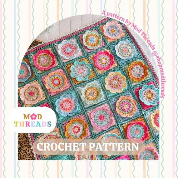 Wynona Bloom Blanket Crochet Pattern, Granny Square, Video Help