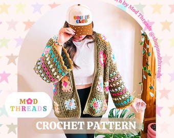 June Granny Square Crochet Cardigan Pattern, Easy Beginner Wearable (PDF Pattern)