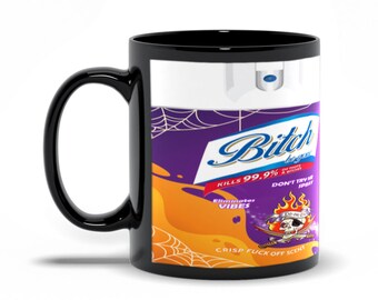 Bitch Be Gone Black Mug, Coffee Mug, Hot Cocoa Mug, 11oz, 15oz, Halloween Mug, Horror Mug, Christmas Gift For Him Her