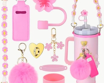 Stanley Cup Accessories Bundle, Flower Straw Cap, Silicone Boot, Charm Set