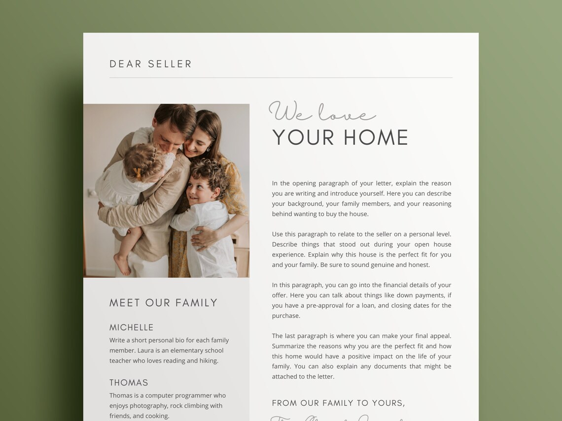 Home Offer Letter, Letter to Seller, Real Estate Template, Canva